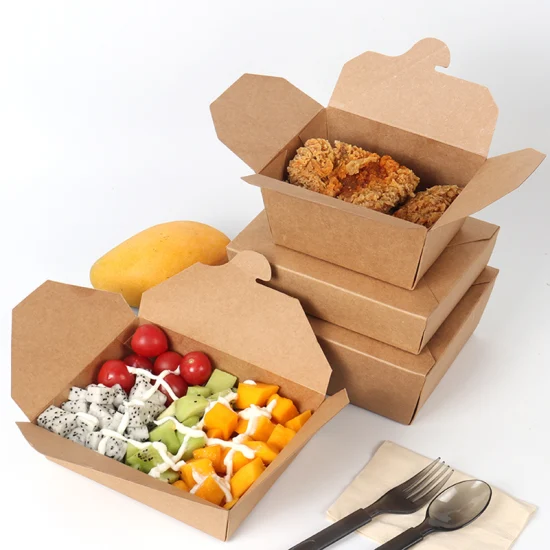 エコ生分解性カスタム印刷ブラウンクラフト紙箱のフライドチキン、フライドポテト、ハンバーガー、テイクアウト食品包装